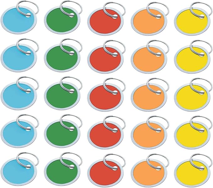 Lucky Line Round Paper Tag 1-1/4" with Metal Rim and Split Ring, 25 Count, Assorted Colors (28529)