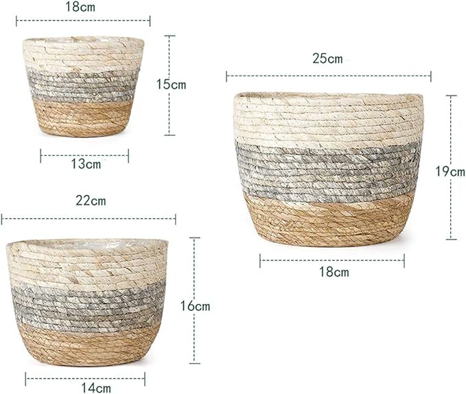 Straw Rope Plant Basket Woven Plant Coiled Basket, Decorative Flower Pot Cover Closet Storage Bin Table Desk Organizer for Home Decor, Plant Pots for Indoor Plants, Plant Containers (L)