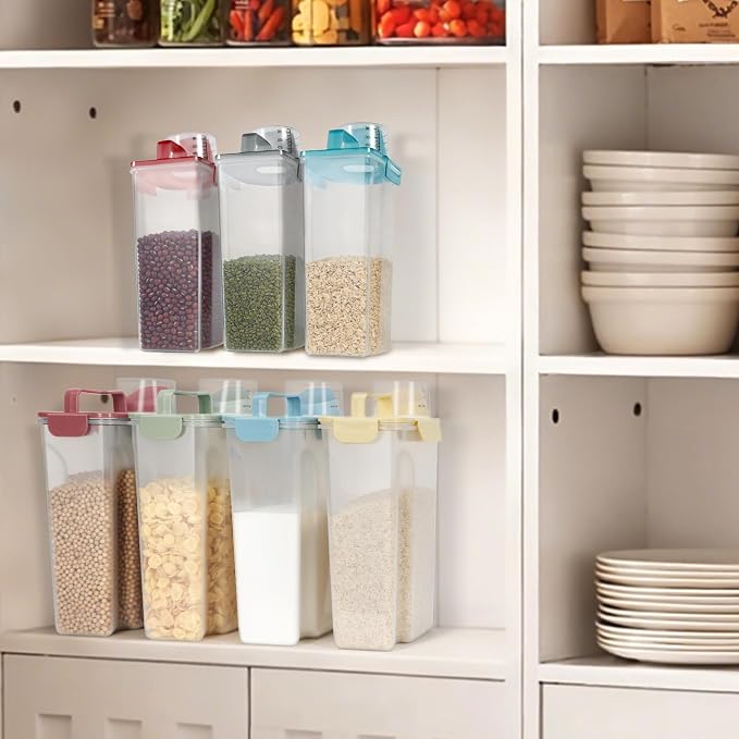LEAWALK Airtight 4LBS Rice/Cereal/Dry Food Storage Container BPA Free, 2.11Qt Clear Plastic Kitchen and Pantry Organization Bin Suitable for Oats, Flour, Sugar, Pasta, Pet Food, etc (Clear Pink)