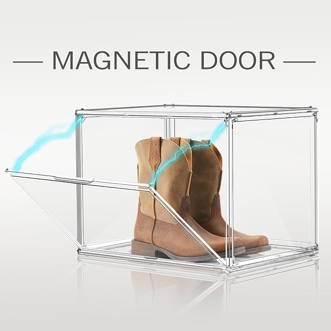 5 Pack XXX-Large Clear Acrylic Display Box, Wide Door, Boots & Handbags | 17.7 x 13 x 13 in oversized PET box for boots, bulky sneakers, handbags and larger closet items,display closet organization