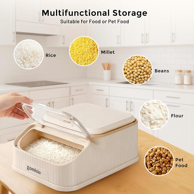 ZOMISIA 20-30lbs First-in, First-out Collapsible Dog Food Storage Container | FIFO System Easy Dispense Base for Freshness, Cat Food Storage Containers with Transparent Lid and Scoop