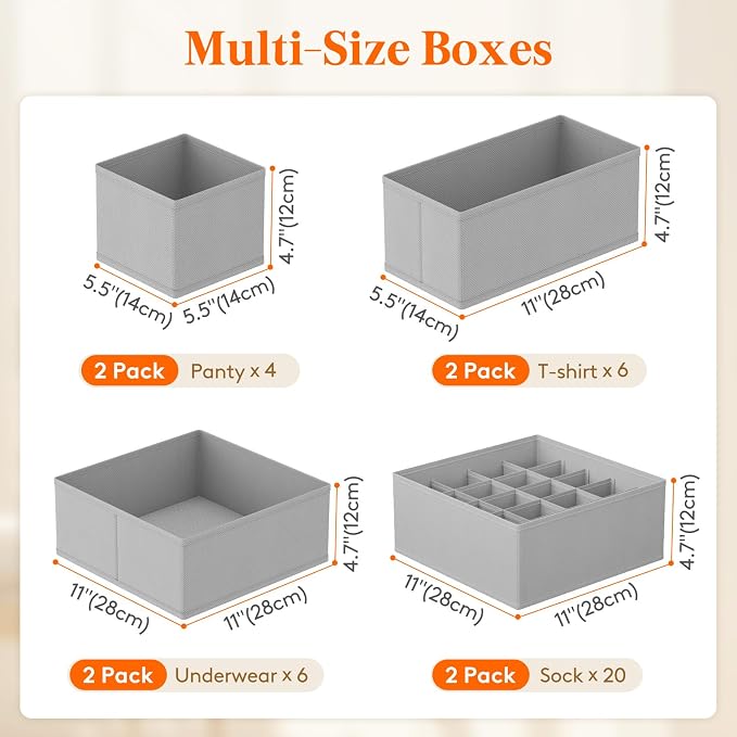Lifewit Underwear Drawer Organizer for Closet 8 Pack | 3 Sizes Dresser Organizer Dividers, Deep Fabric Foldable Drawer Storage Bins for Clothes, Sock, Bra, Lingerie, Undies