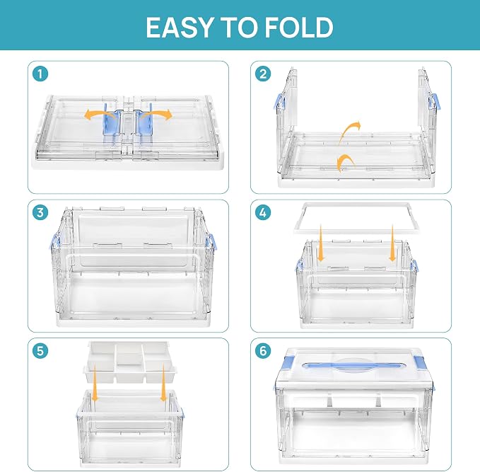 Vtopmart 24 QT Blue Clear Craft Organizer with Tray & Dividers, 1 Pack | Storage Box for Coloring Books, Modeling Clay, Molds and Art Supplies, Removable Tray for Craft Supplies Organization
