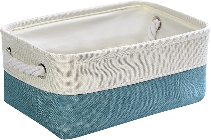 Fabric Storage Bin with Handles,Storage Basket for Home Storage and Organization, Shelf Basket with Cover for Living Room Bedroom Decor Closet（White & Green,Small ,11.8L×7.9W×5.2H