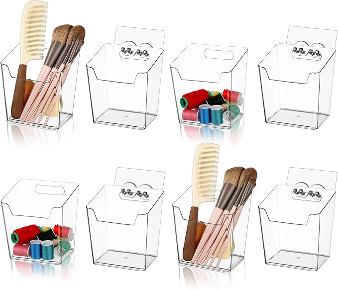 8-Pack Adhesive Cabinet Door Organizer Bathroom, Hanging Storage Bins, Stick on Wall Storage Container, Floating Bins Wall Mounted Organizer Under Sink Caddy for Kitchen Pantry Storage, Office, Dorm