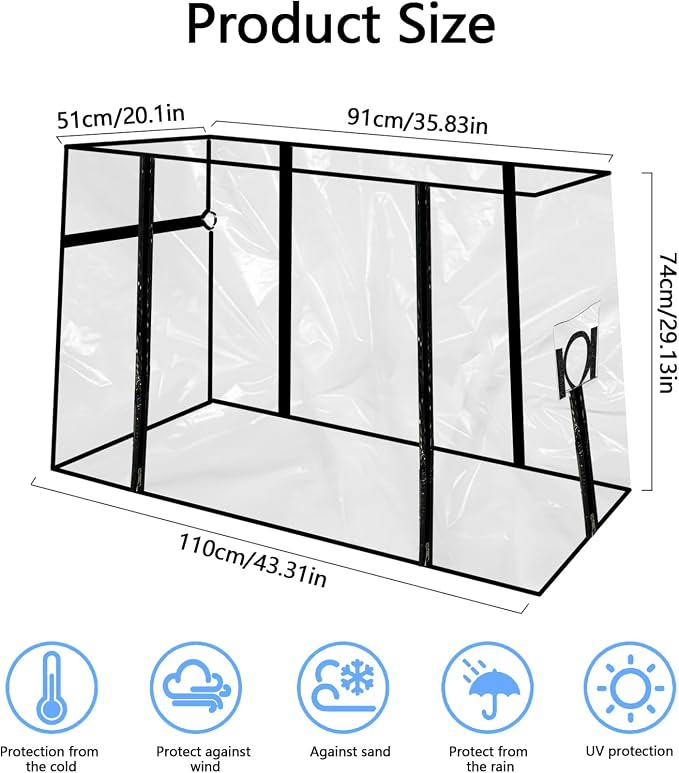 Qivine Waterproof PVC Wagon Cover, Clear, Universal Fit, 43 * 20 * 29 Inch, Garden Carts Cover