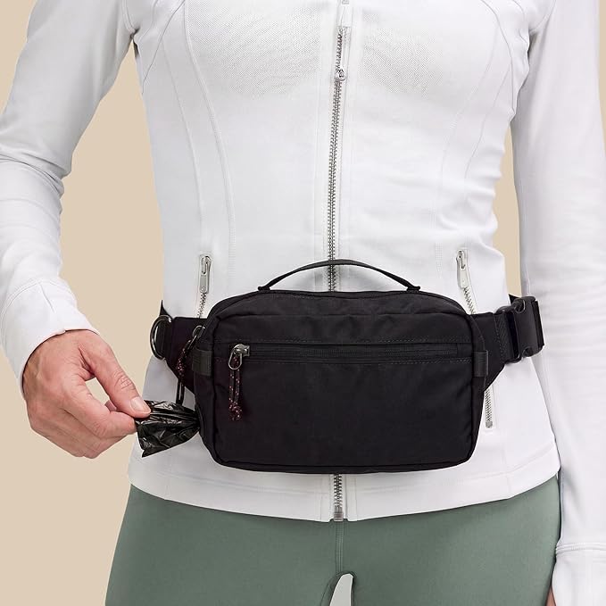 Crossbody Dog Walking Bag, Treat Pouch & Poop Bag Holder, Charcoal Black | Crossbody dog walking bag, hands-free. PEVA-lined treat pouch, poop bag holder, leash hook. Water-resistant, 4-50 in. strap