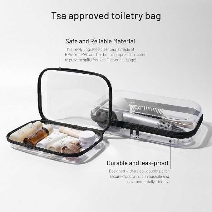 Clear Hard Shell Organizer Cases, 2 Pack | Durable PET shell with water-resistant, scratch-resistant surface for travel, toiletries, electronics and daily essentials