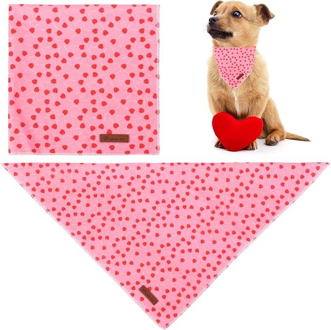 Valentine’s Dog Bandana, Valentine Triangle Bid Scarf for Girl Boy Small Medium Dogs or Cats, Adorable Puppy Wedding & Valentine’s Bandana, Cute Soft Cotton Pet Kerchief