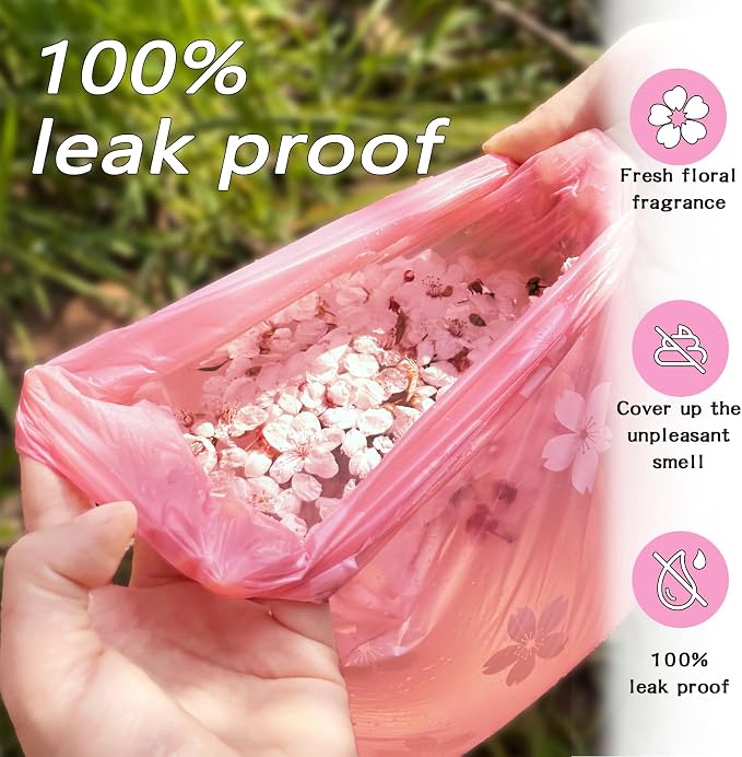 Cherry Blossom Scented Dog Poop Bags - 42 Rolls 630 counts | Leak Proof Extra Large 13x9 Inch Pink Dog poop bags rolls with Dispensers, Fragrance Bags for Dogs Walking and Cat Litter