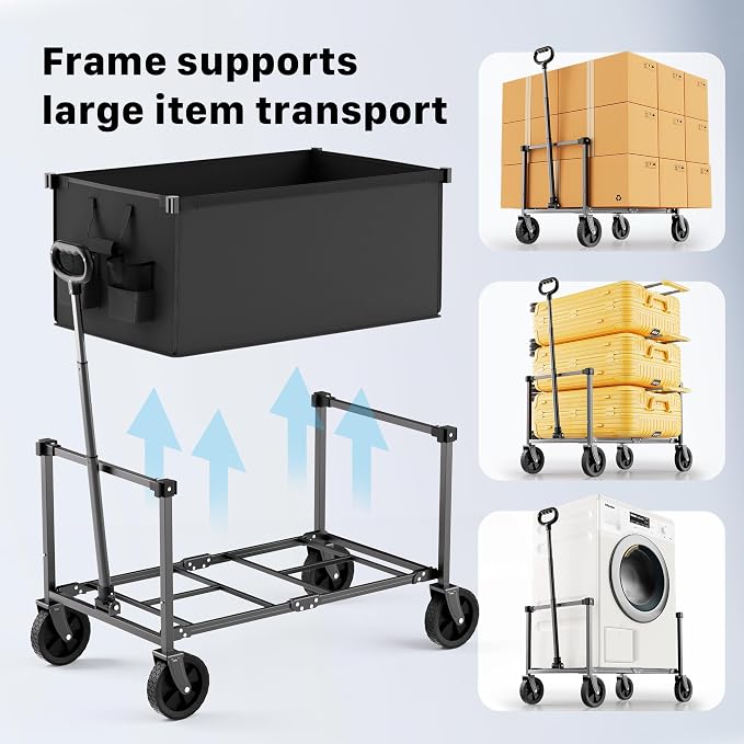 29.3" Collapsible Wagon Cart, 150L Heavy Duty Folding Utility Wagon with Wheels, 260 lbs Load, Portable Rolling Cart for Garden, Shopping, Sports, Camping, Black