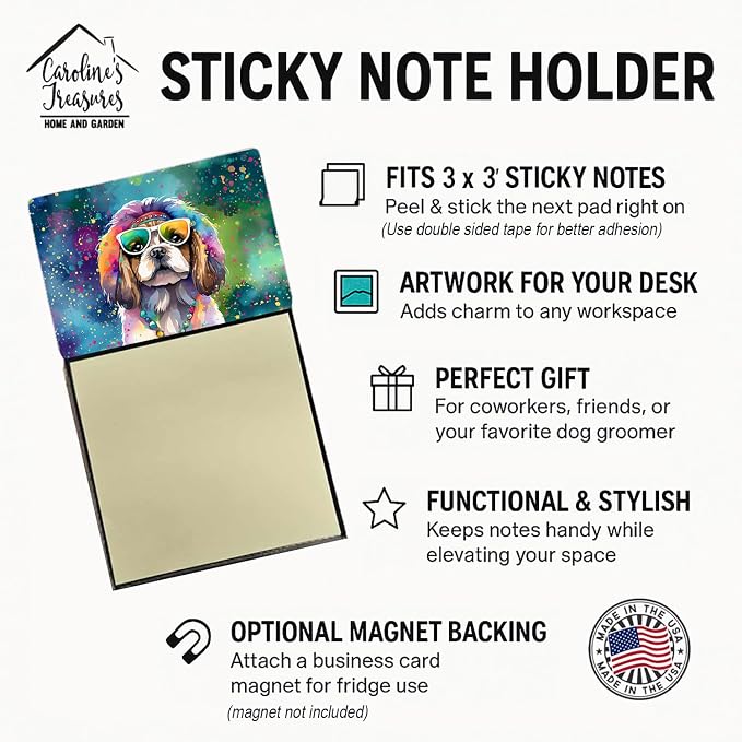 Caroline's Treasures Shih Tzu Hippie Dawg Sticky Note Holder Refillable Dispenser Self-Sticky Note Pads, Memo Pads Blank Desk Accessories