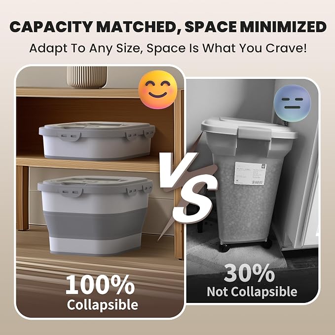 35-40Lbs Airtight Dog Food Storage Container Collapsible Dog Food Container | Large Pet Food Storage Container with Lid, Wheels,Date Track,Keep Fresh for Rice,Flour,Sugar,Scoop,2PCS Container