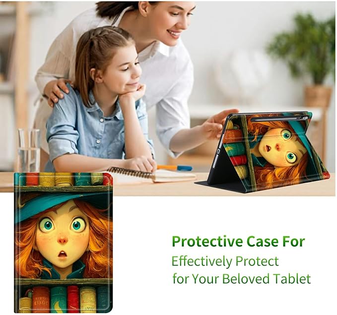 Case for Samsung Tab S10 Ultra/S9 Ultra/S8 Ultra 14.6" 2024/2023/2022 | Slim Leather Smart Cover with Multi-Angle Anti-Slip Stand [Auto Wake/Sleep] Shell for Women Men, Colorful Book Girl