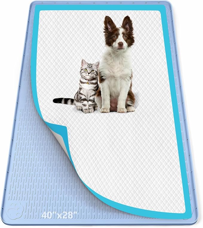 Pee Pad Holder for Dogs 40''x28'' Silicone Puppy Pee Pad Tray, Blue | Extra Large Dog Potty Tray Leak-Proof, High Edge, No Spill Training Pads for Floor Protection, No Pee Pads