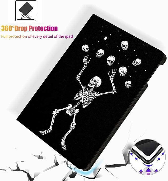 for Microsoft Surface Pro 11/10/9-13" 2024/2022 Tablet Case,Auto Wake/Sleep,Adjustable Stand Protective Cover - Skeleton Skull