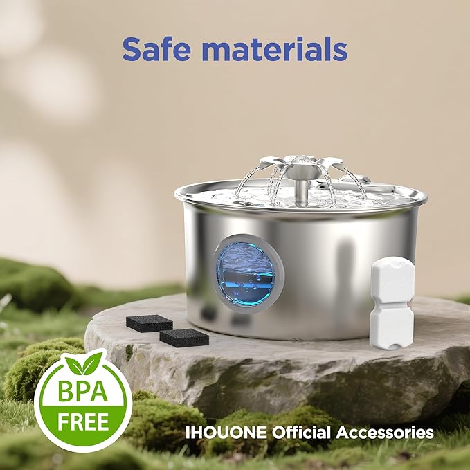 IHOUONE Official Cat Fountain Filter: 12 Cat Water Fountain Filter Replacement - 6 Carbon Filters & 6 Foam Filters - Suitable for IHOUONE Stainless Steel pet Fountains