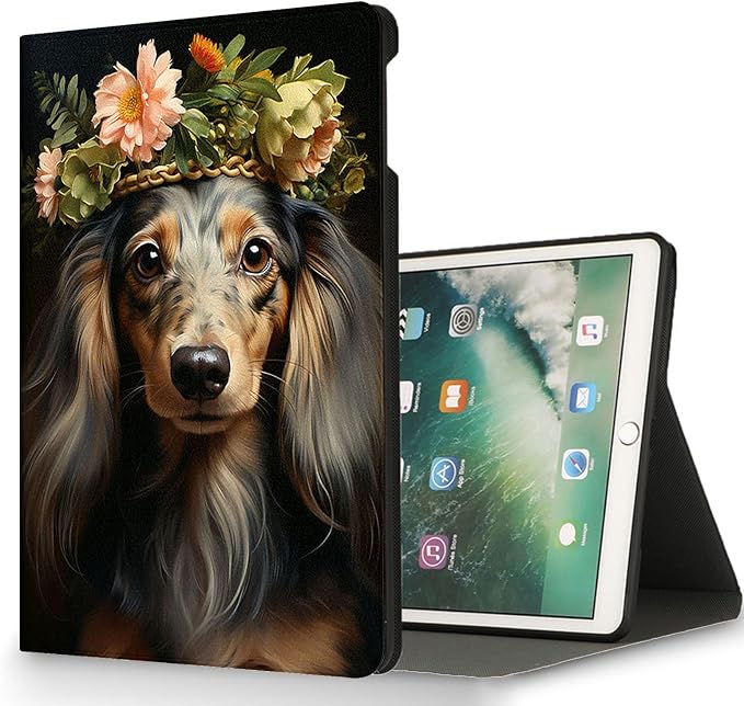 for Microsoft Surface Pro 11/10/9-13" 2024/2022 Tablet Case,Auto Wake/Sleep,Adjustable Stand Protective Cover - Floral Wreath Dachshund