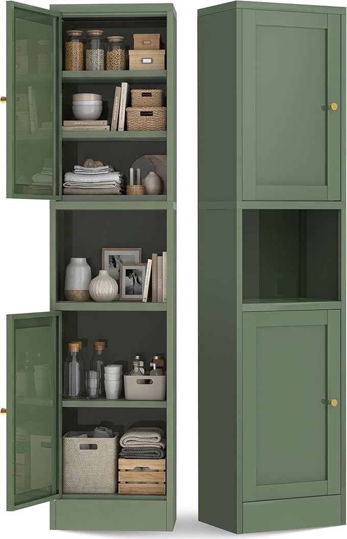 67" H Narrow Bathroom Storage Cabinet,Slim Bathroom Cabinet,Skinny Storage Cabinets with 4 Adjustable Shelves,Slim Tall Floor Cabinet