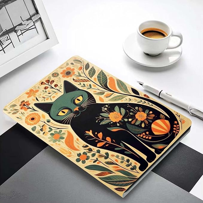 for Samsung Galaxy Tab S6 Lite 10.4" Tablet Case 2022/2020(SM-P610/P613/P615/P619),Premium Leather Folio Stand Auto Wake/Sleep,Multiple Viewing Stand,Flowers and Cat