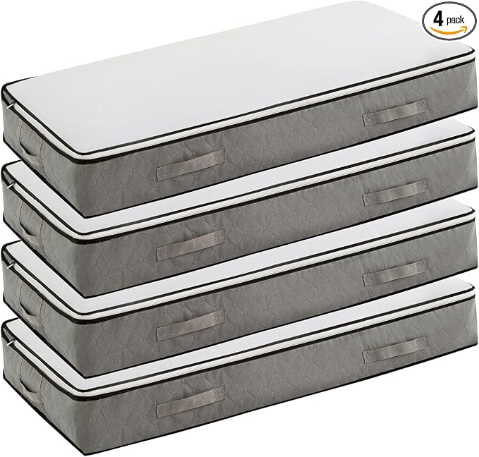 90L Under Bed Storage Containers, Foldable Grey Underbed Storage Bags - Closet Organizers and Storage Bins for Wrapping Paper, Blanket, Clothing, Comforter, Sweaters, Pillows, Linen Sheets