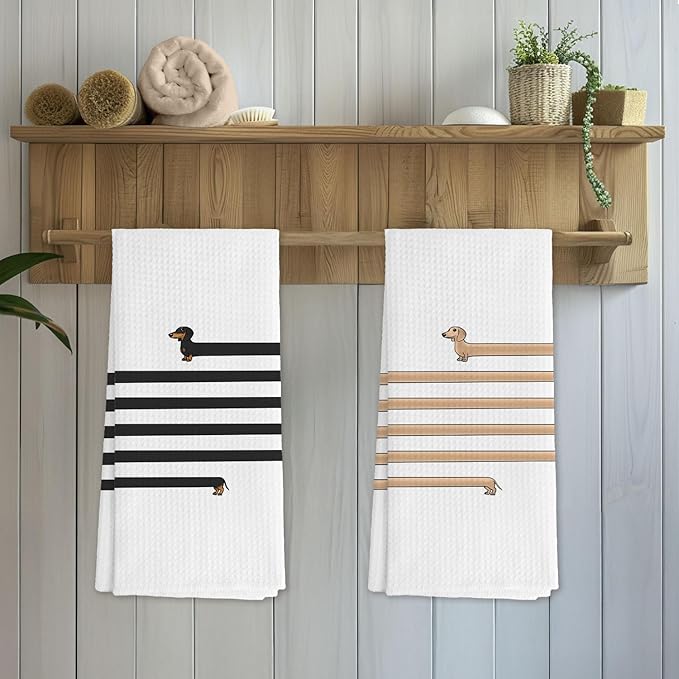 Funny Long Dachshund Kitchen Towels Set of 2, Dachshund Gifts for Women, Dachshund Decor Hand Towels, Weiner Dog Dish Towels, Weiner Dog Gifts for Women Decor, 16x24 Inch