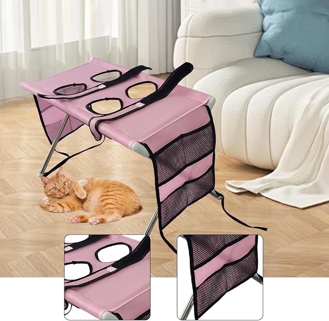 Fenteer Pet Grooming Table with Fix Straps Foldable Washing Station Grooming Stand Frame Animal Cleaning Accessories for Bathing Nail Trimming Suitable for, Pink