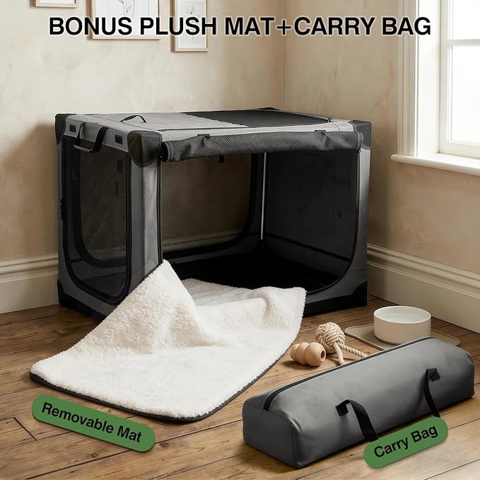 Veraste 30" Soft Collapsible Travel Dog Crate for Medium Dogs,Grey | 4-Door Foldable Travel Crate,breathable mesh, foldable with storage bag