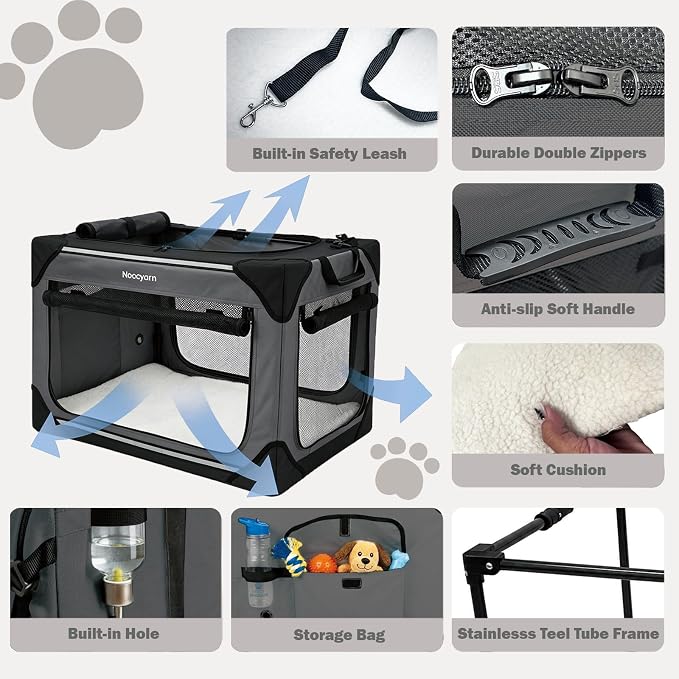 26" L Collapsible Dog Crate for Small Dogs and Cats, Soft Pet Crate with 4-Door Mesh, Portable Dog Kennel for Travelling, Dark Grey