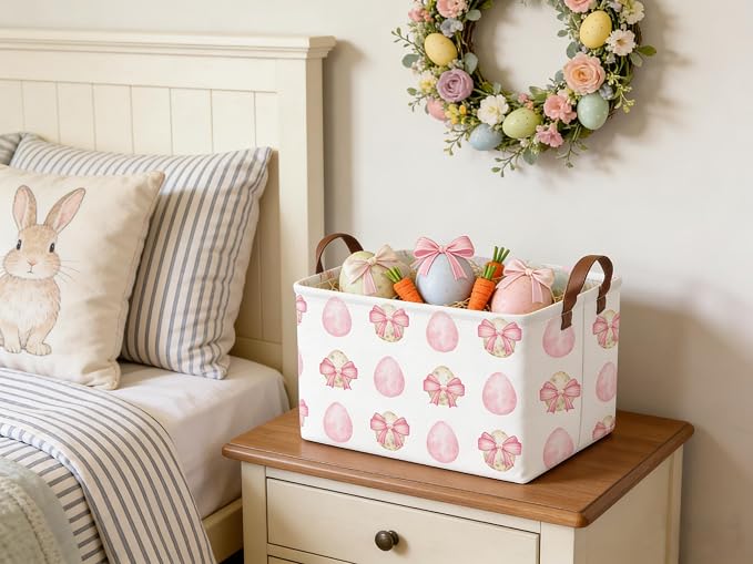 Rectangular Bow Easter basket,Easter basket empty,Storage Basket for baby Bedroom,Toy Gift Organizerm,Kids Storage Bin,Gift baskets,Easters Home Decor(Bow egg)