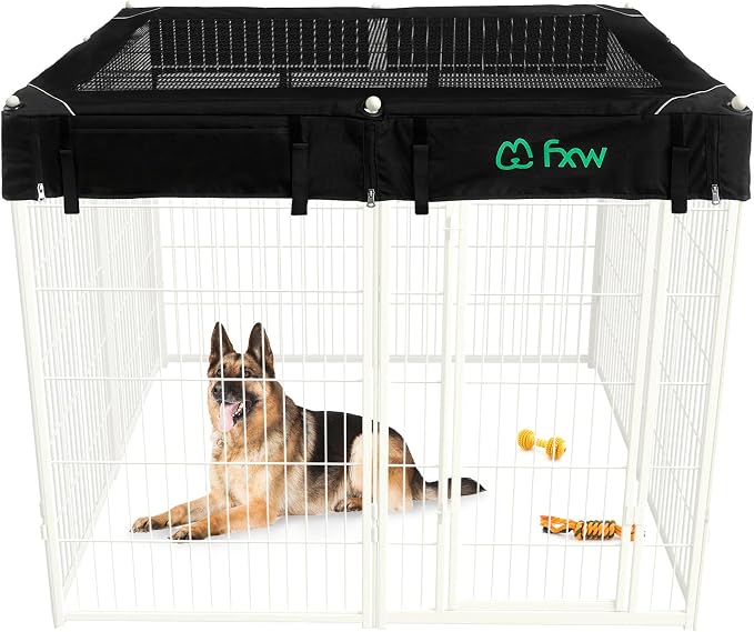 FXW Homeplus Indoor Dog Playpen with Mesh Top Cover, 45" H, 8 Panels | Calm Indoor Play Area, Cover Helps Deter Jump-Outs, for Large Dogs, Patented