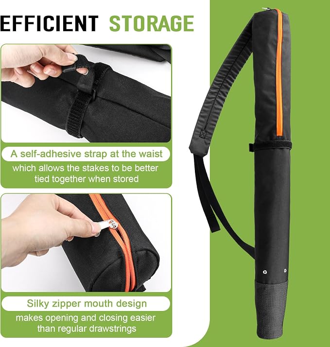 Stakes Storage Bag, Dog Playpen Stake Bag 35" Suitable for All Dog Pen, Waterproof Heavy Duty Tent Stakes Organizer for Storing and Carrying Outdoor Activities, Black, 1 Pack