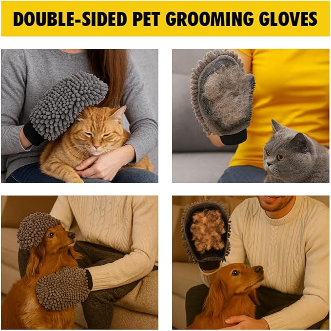 Muddy Mat® Dog Washing Gloves – Dual-Sided Pet Grooming Mitt with TPR Brush & Chenille Microfiber – Dog Wash Mitt for Bathing, Drying & Dirt Removal – Pet Bath Gloves for All Coat Types