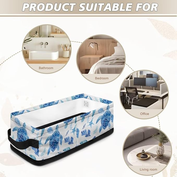 Sea Turtle Toilet Paper Basket,Bathroom Basket Decorative Shelf Bin Organizer for Toilet Tank Topper Countertop Shelves, Decor for Bedroom Living Room