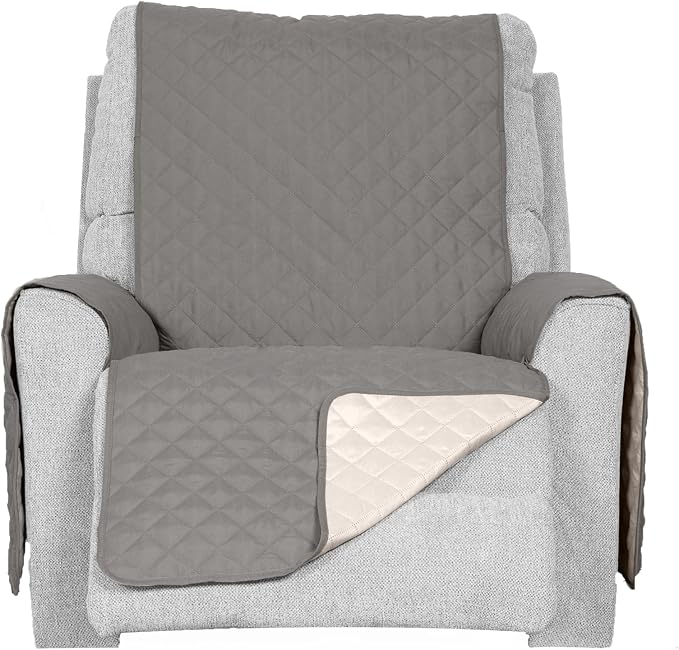 Furhaven Water-Resistant & Reversible Recliner Chair Cover Protector w/ Side Pockets for Dogs, Cats, & Children - Two-Tone Pinsonic Quilted Living Room Furniture Cover - Gray/Mist, Recliner