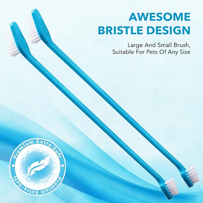 Boshel Dog Toothbrush Kit, 6 Dual-Headed Dog Tooth Brush + 2 Pet Finger Toothbrush for Small and Large Breeds, 8 Pack