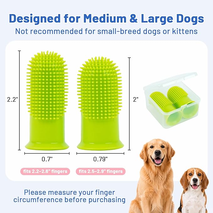 2-Pack Dog Finger Toothbrush, 180° Finger Toothbrush for Dogs Silicone & Cat Tooth Brush for Teeth Cleaning & Dental Care, Dog Tooth Brushing Kit for Medium & Large Pets