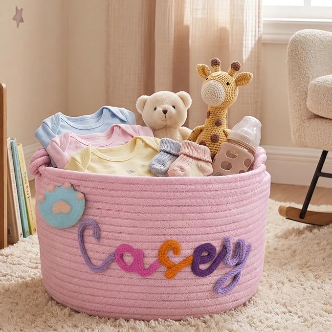 Personalized Dog Cat Toy Basket with Name Custom Pet Puppy Gift Baskets Customized Storage Organizer Bin for Clothes, Blankets, Diaper Caddy