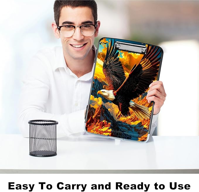 Mountain Eagle A4 Clipboard with Storage Pen Holder, Clipboards Organizer Nursing Clipboard Foldable File Folder Plastic Clipboard Folio Clip Board for Office Students Classroom Doctor