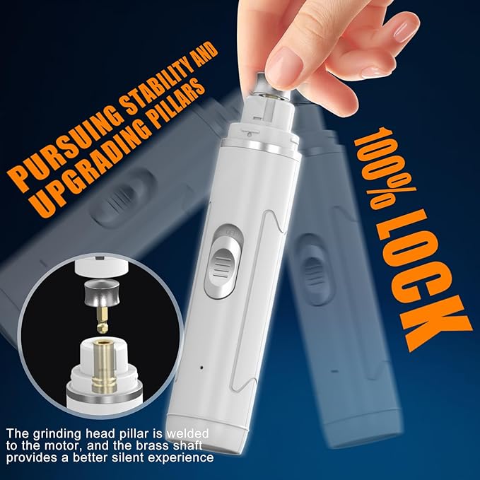 Dog Nail Grinder Quiet - Professional 2-Speed Dog Nail Grinder with Guard, Rechargeable & Painless Dog Nail Trimmers for Small Medium Large Dogs & Cats, Low Noise & Vibration