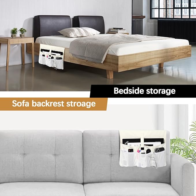 WOMACO Sofa Armrest Remote Magazine Holder, Non-Slip Armchair Recliner Caddy, Couch Arms TV Remote Control Organizer for Tablet, Phone, iPad, Laptop (Ivory, 16" x 35")