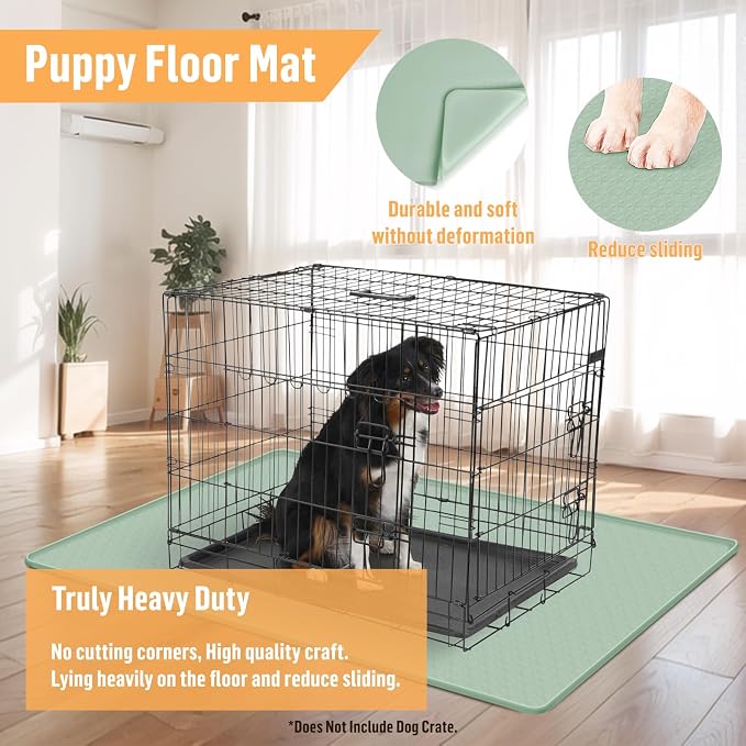 Silicone Dog Bed Mat 51"x 25.6" Crate Mat for Dog Cages, Green | Extra Large Kennel Mat with Raised Edge, Washable, Leakproof, Waterproof Dog Mat for Crate, Dog Floor Mat to Protect Floors