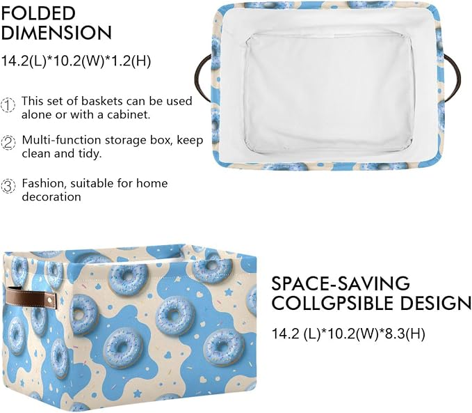 Kigai Storage Basket, Fabric Collapsible Closet Organizer Bin | Donut Splash Waterproof Foldable Canvas Basket with Handles for Shelves, Nursery, Closet, Bedroom & Bathroom