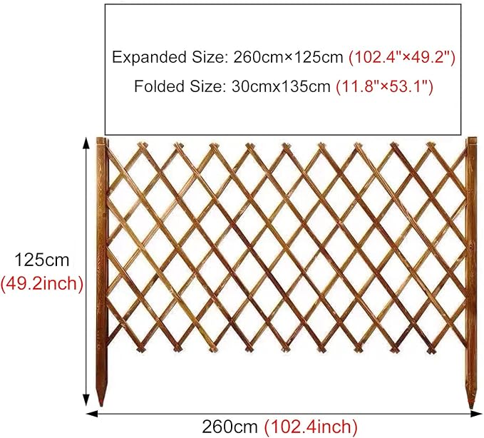 Plant Stand Expanded Picket Trellis Fence, Outdoor Garden Wooden Edging/Grass Lawn Flowerbeds Plant Borders, for Landscaping Pet Animal Barrier Patio Flower Bed (Size : W260cm x H125cm)