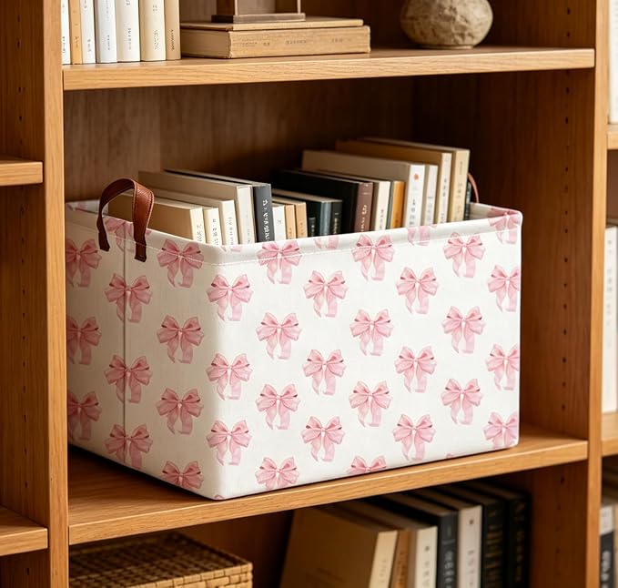 Rectangle Storage Basket,Collapsible Storage Bin,Books Box,Gift Basket(Shimmer Bowknot)