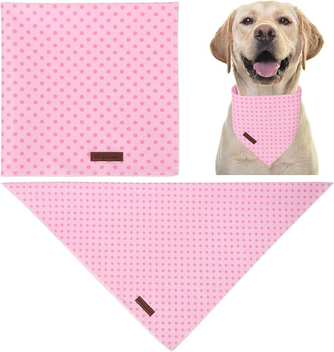 Pink Polka Dog Bandana, UP URARA PUP Puppy Bandana for Small,Medium Dog, Comfortable Cotton Triangle Bid Scarf Dog, Pet Kerchief for Girl Female Dogs or Cats, Fancy Fall Classic Dog Bid Scarf