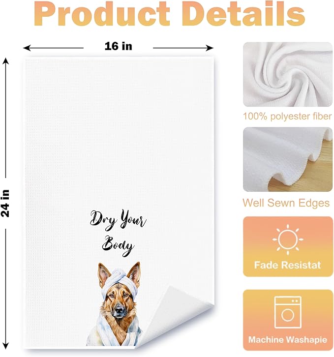 Funny German Shepherd Hand Towels for Bathroom Washroom, German Shepherd Gifts for Women Men, Dog Bathroom Decor, Humor Dog Hand Towels, 16x24 Inch Set of 4