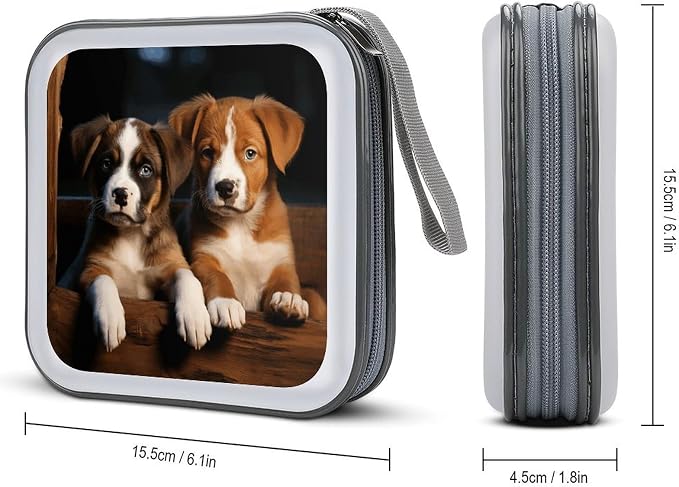 Puppies Dogs Pets Animals CD Case 40 Capacity DVD Case with Zipper Disc Storage Organizer Portable CD Holder Storage Hard Plastic DVD Wallet Holder Organizer for Home Car Travel