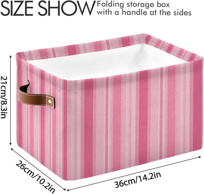 Kigai Storage Basket, Fabric Collapsible Closet Organizer Bin | Stripes Waterproof Foldable Canvas Basket with Handles for Shelves, Nursery, Closet, Bedroom & Bathroom
