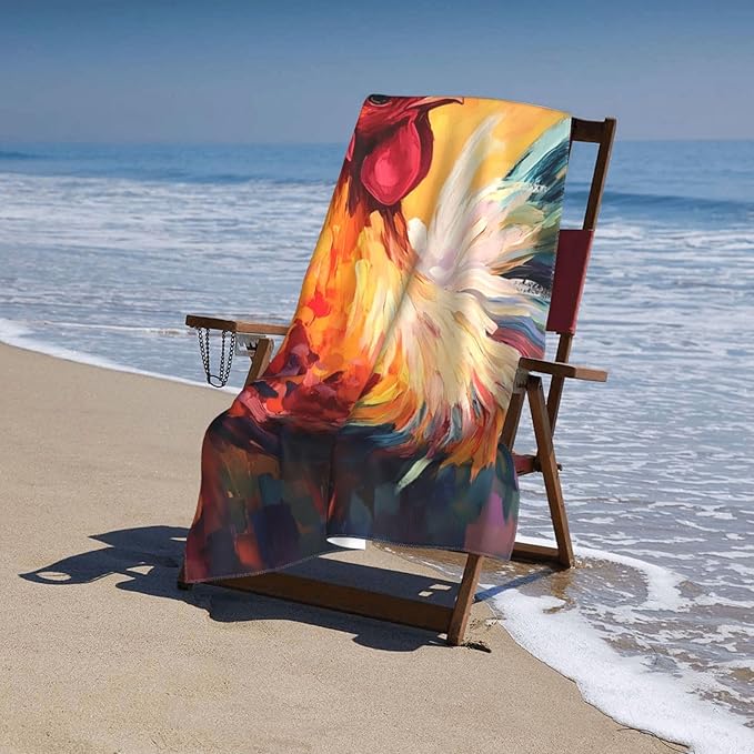 Rooster Beach Towel 31inx51in, Colorful Farm Animal Sand-Free Microfiber Bath Towel Ultra Soft Quick Dry Pool Towel Absorbent Towel Lightweight Towel for Swimming Bathroom Decor